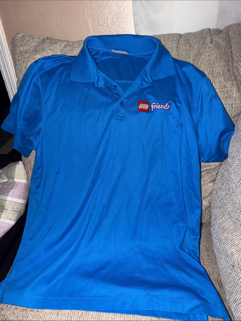 LEGO Bright Blue Polo Shirt with Friends Patch Womens size medium